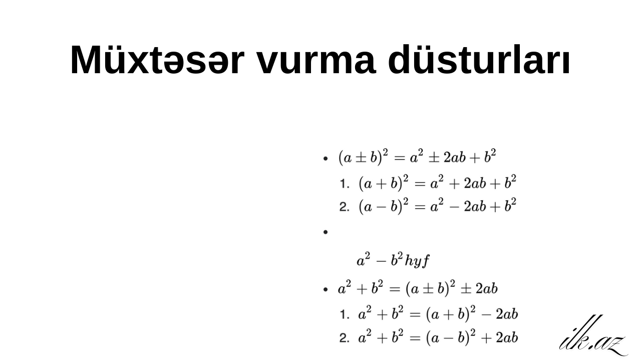 Müxtəsər vurma düsturları